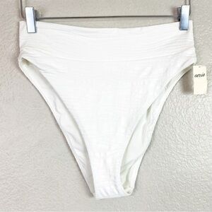 Aerie White Wavy Texture High Cut Cheeky Bikini Bottoms Size L